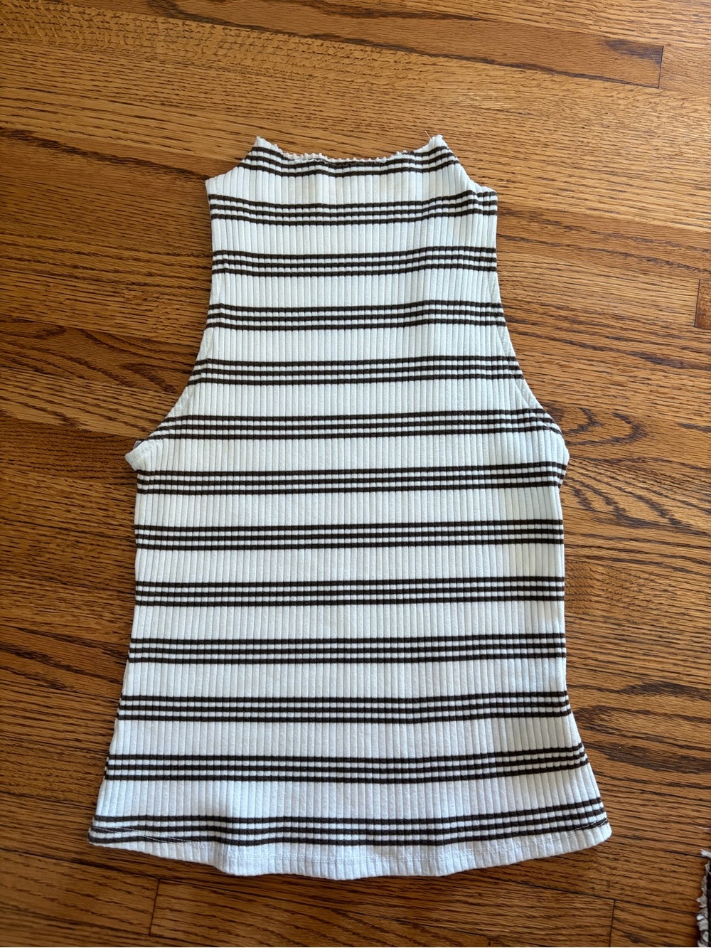 Anthropologie White Ribbed Tank with Black Stripes